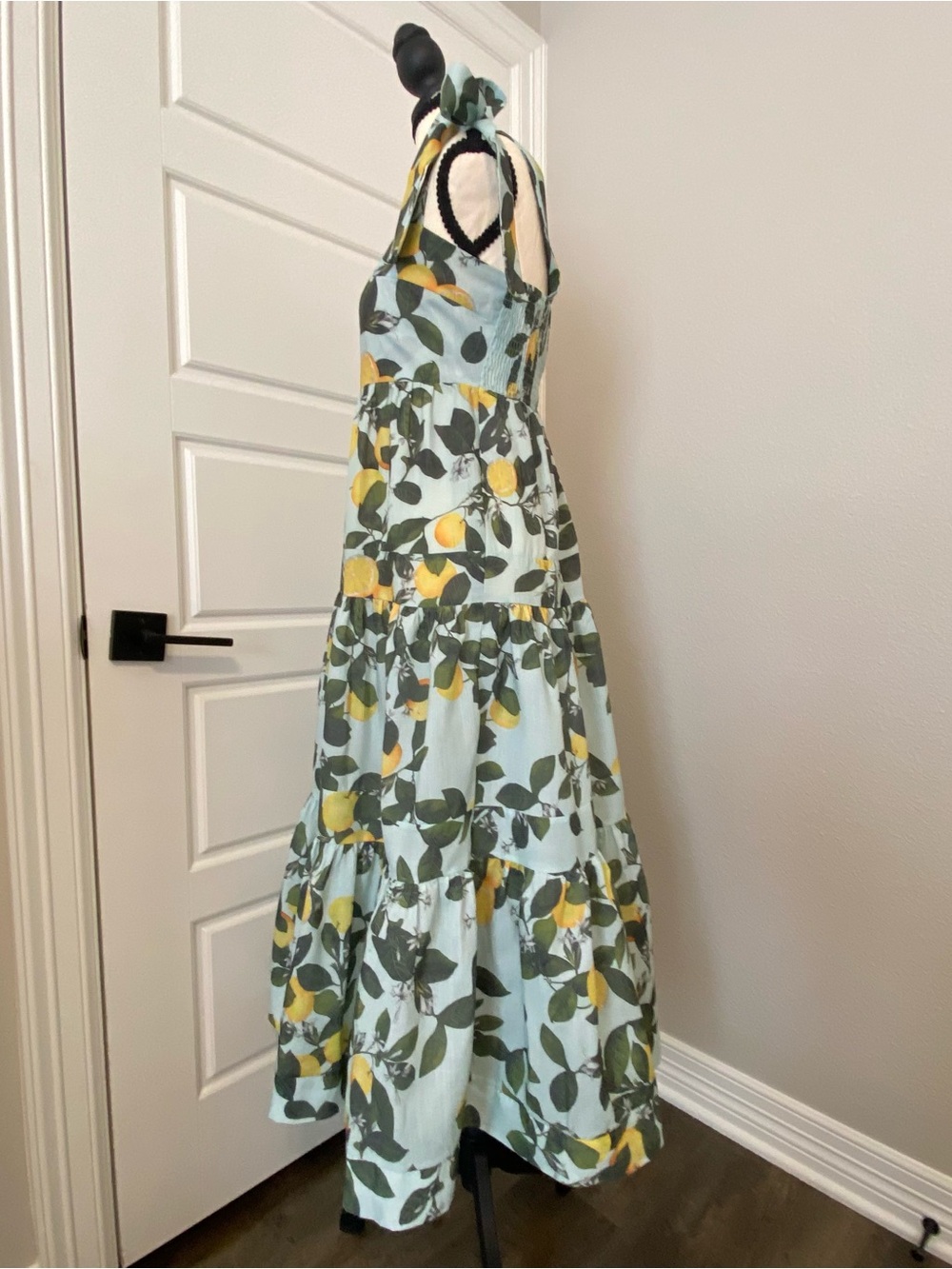 ChicWish Tie-Shoulder Lemon Print Maxi Dress in Light Blue - Picture 5 of 16